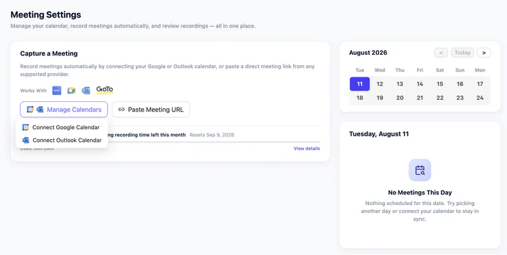 Recording a meeting and getting meeting insights from dadan