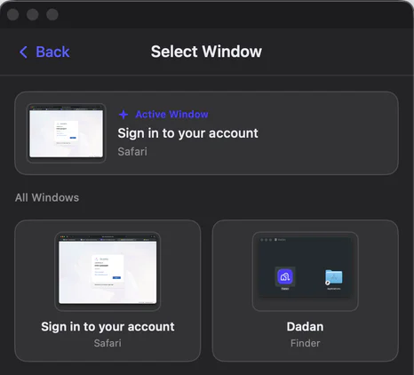 Select Window overlay