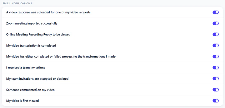 Notification settings panel