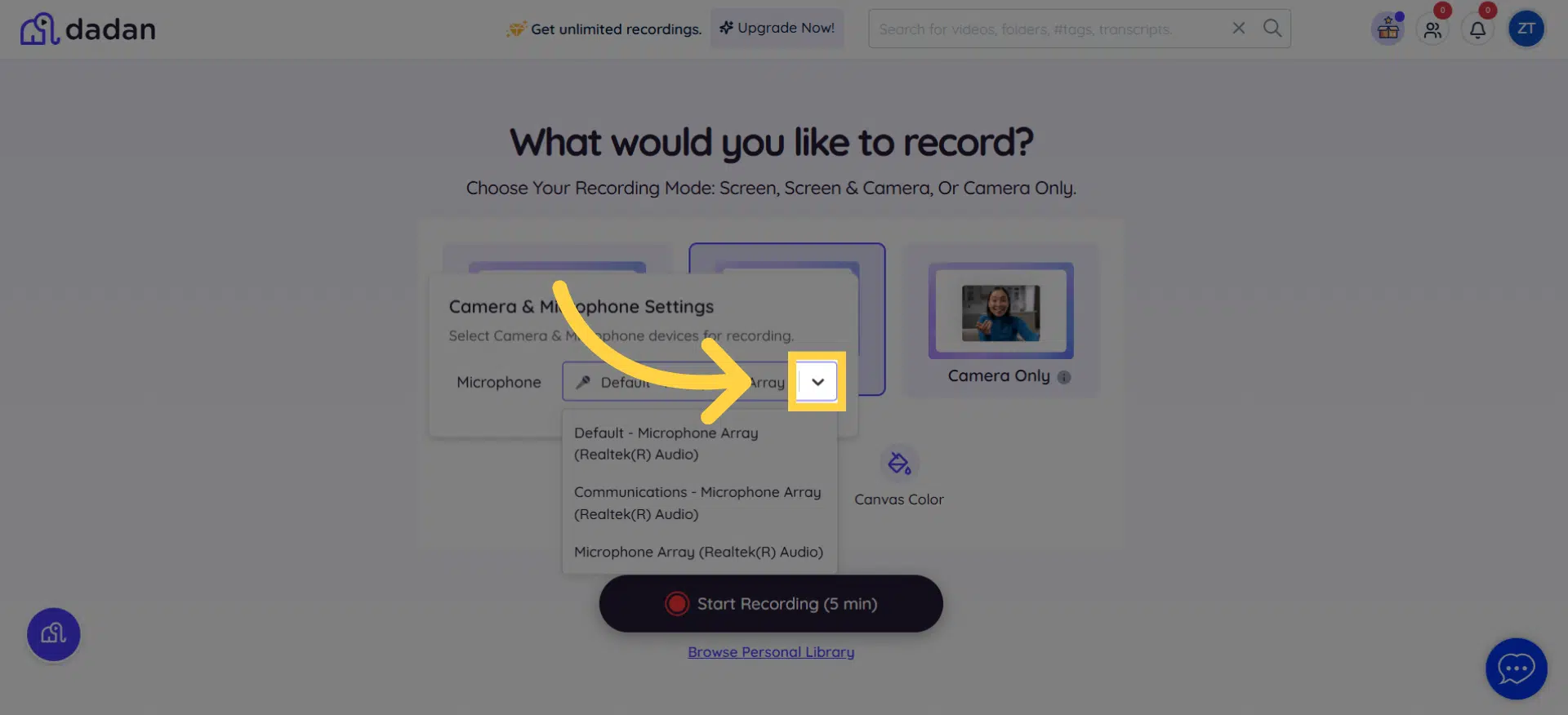Preferred camera and microphone from the dropdown lists
