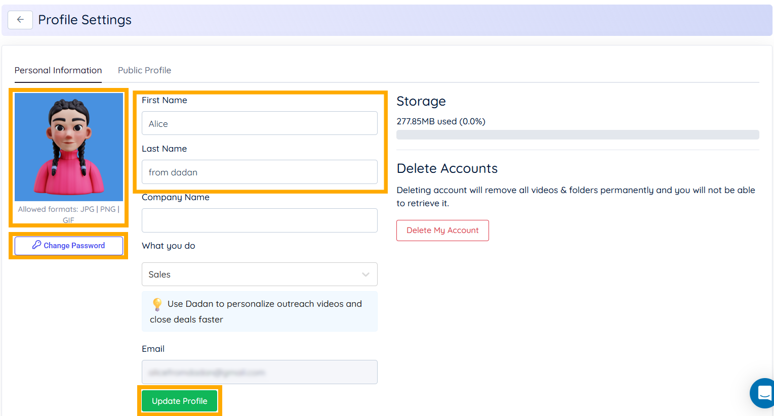 Customize your account details