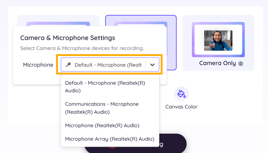 Preferred camera and microphone from the dropdown lists