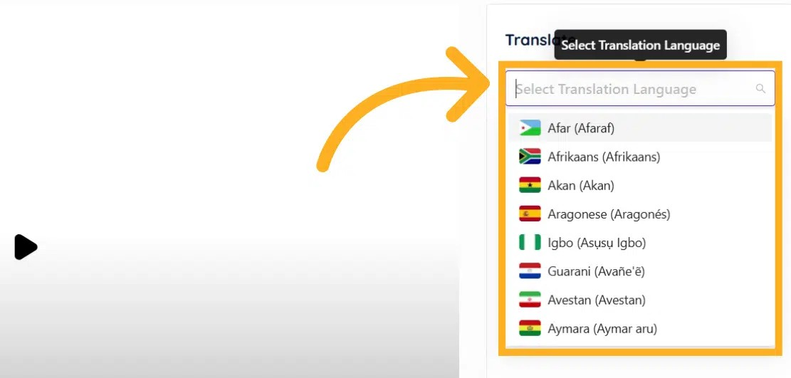 Select translation language