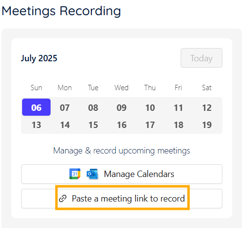 Paste a meeting link to record