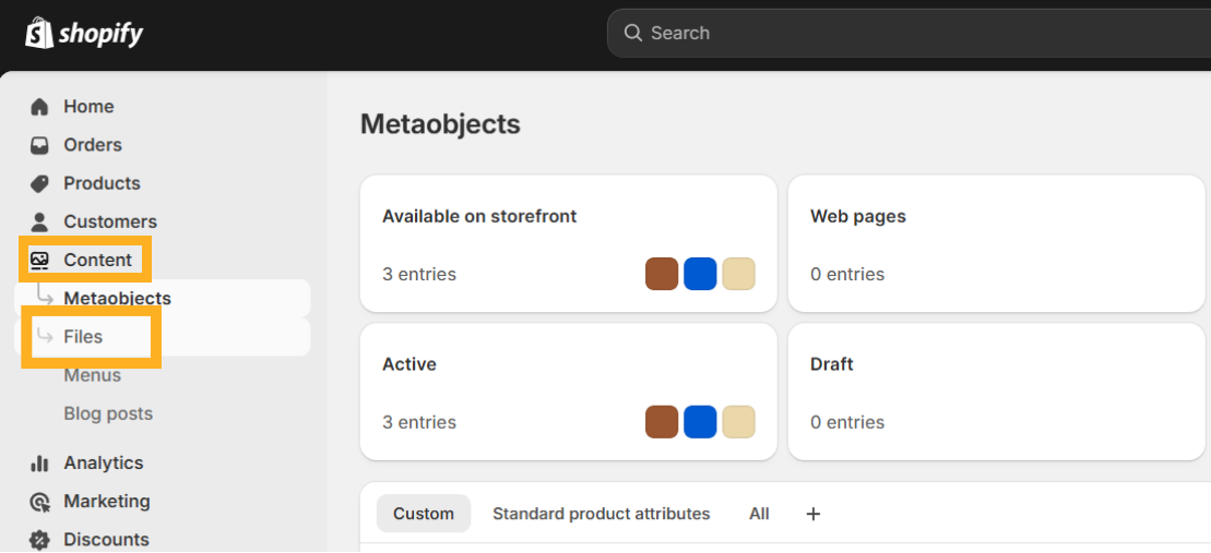 Go to the Content section