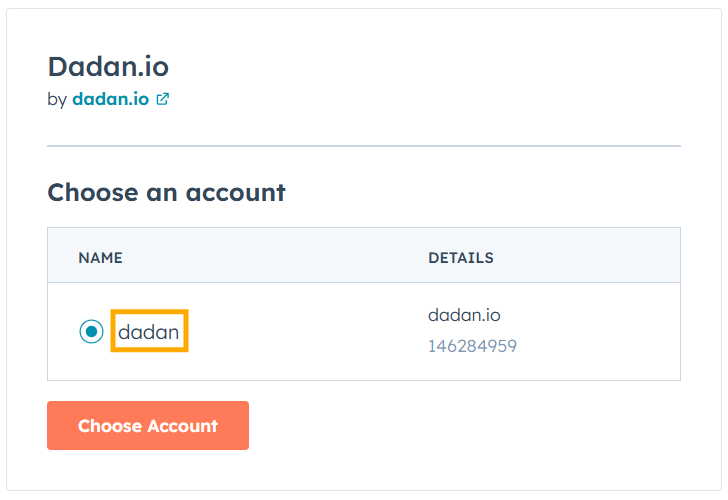 Choose your HubSpot account Choose your HubSpot account
