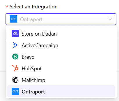 Select an Integration