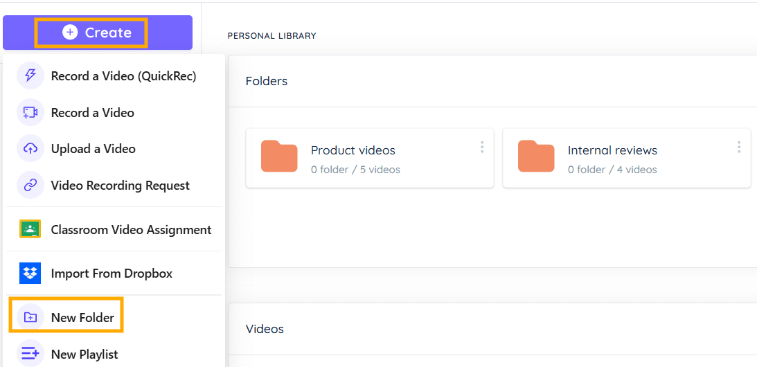 Click Create, then New Folder