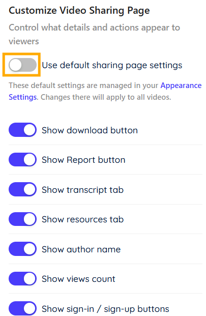 Customize video share page