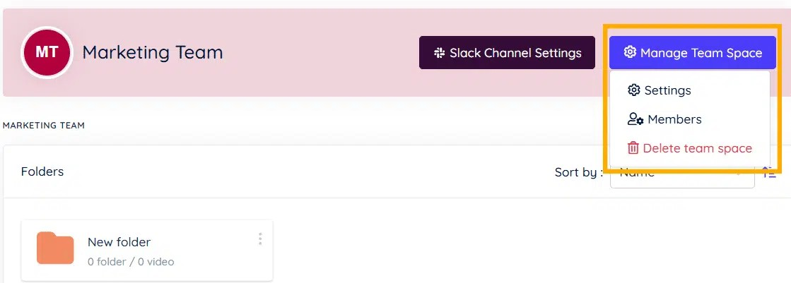 Click the Manage team space button
