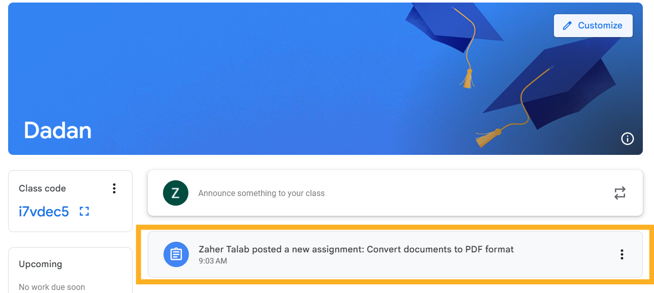 Google Classroom notification
