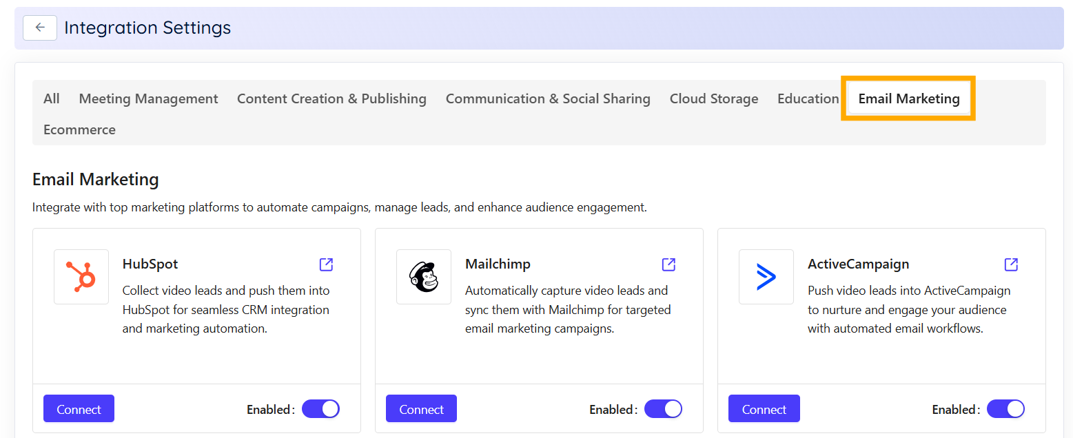 Email Marketing tab Email Marketing tab