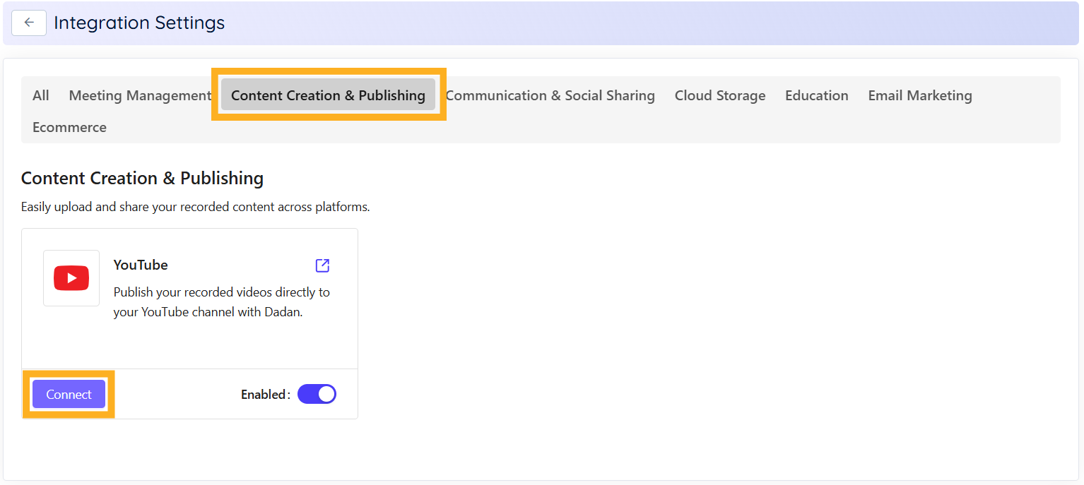Content Creation & Publishing tab