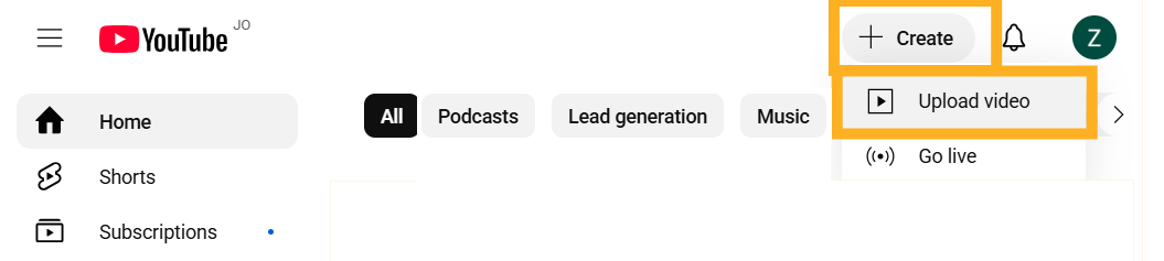 Create > Upload video