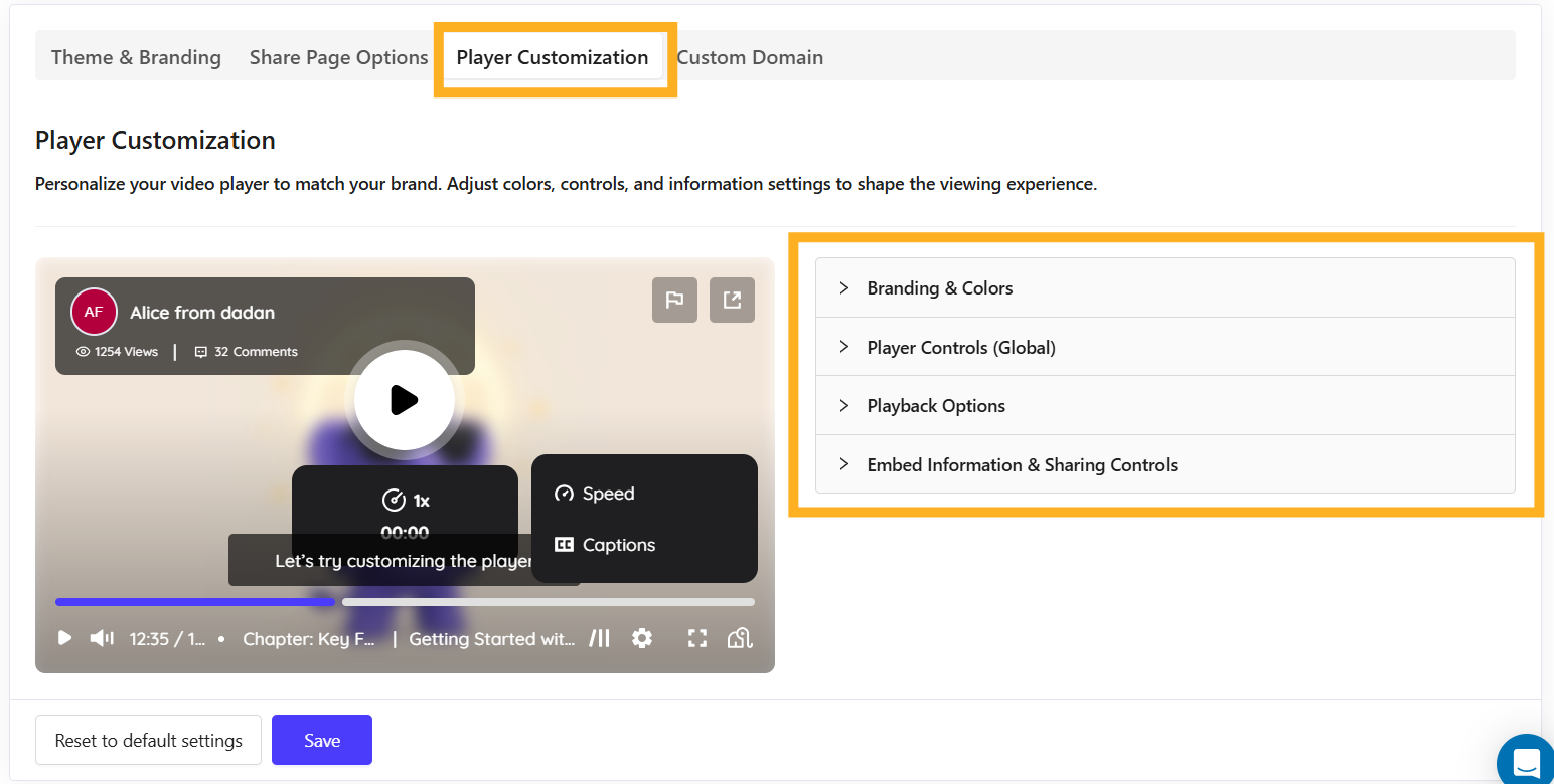 Player Customization tab
