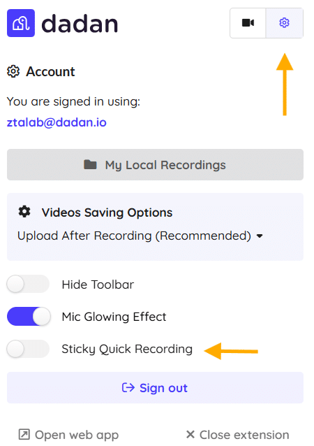 Disable the Sticky Quick Recording option