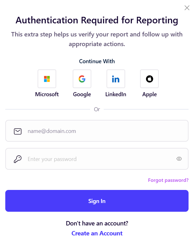 Authentication Required for Reporting screen
