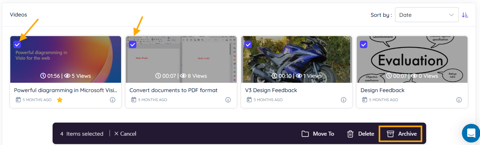 Archive multiple videos