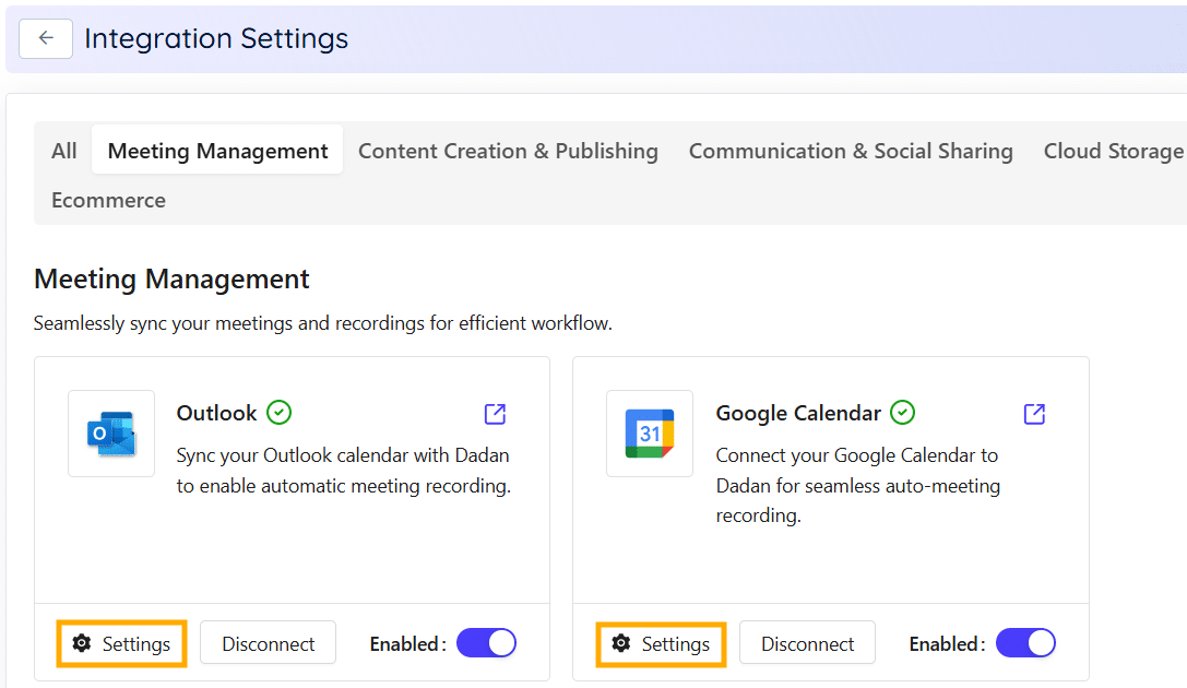 Meeting Management tab