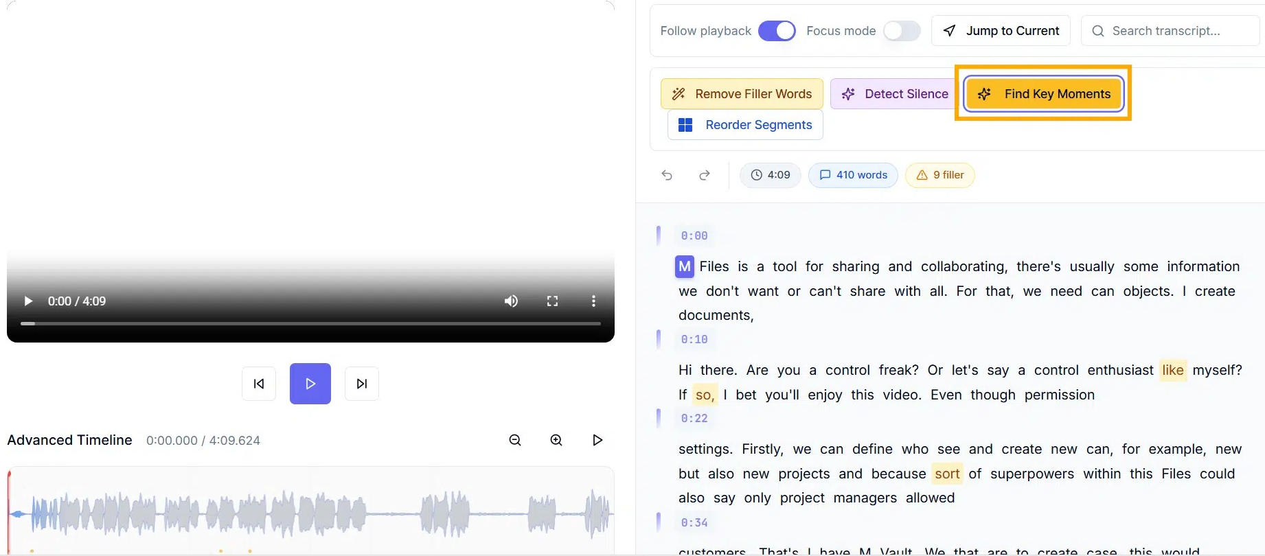 Click Find Key Moments