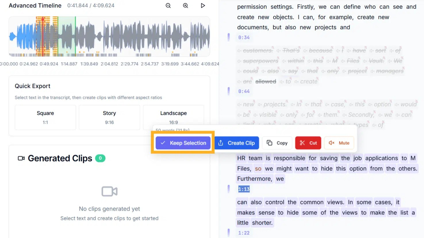 Click Keep Selection