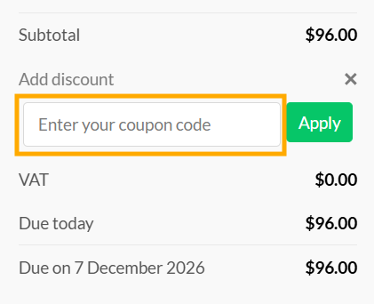 Discount coupon code box