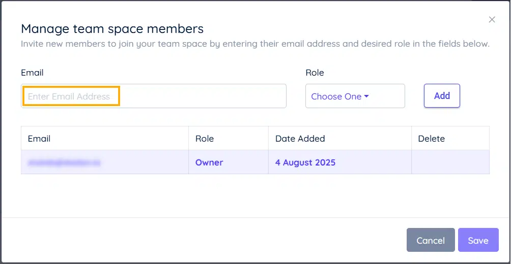 Manage team space member's box Manage team space member's box