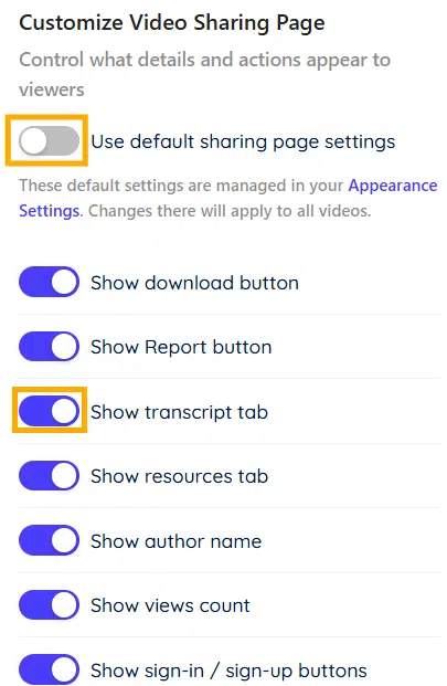 Disable viewers' Transcript tab