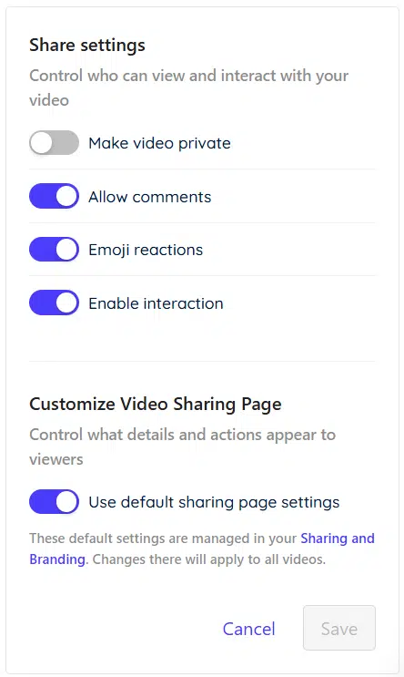 Share setting options Share setting options