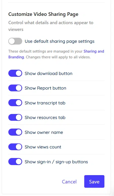 Customize video share page Customize video share page