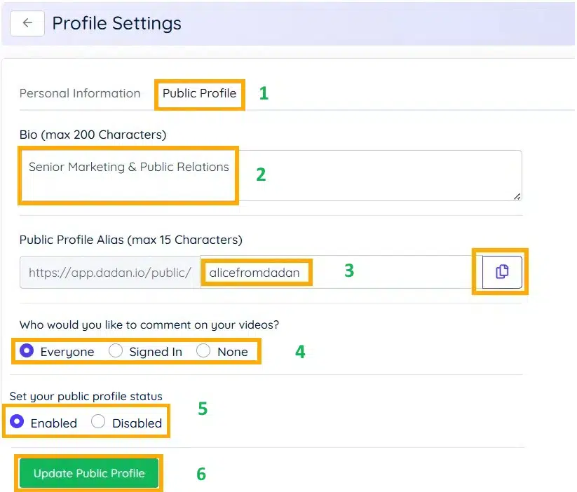 Profile Settings