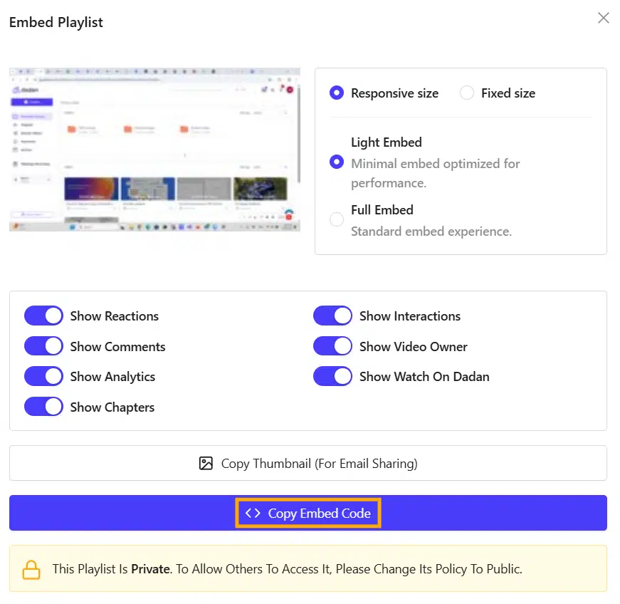 Customize the embed settings