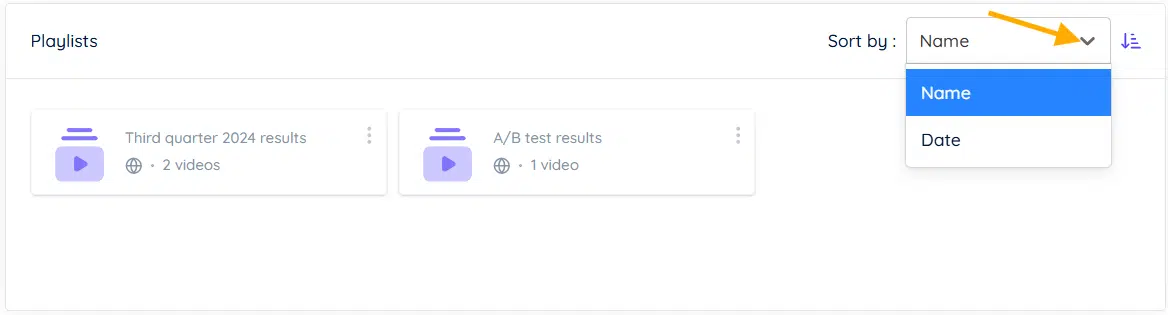 Select your preferred sorting option, Name or Date
