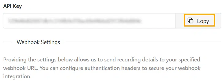Copy the API key Copy the API key