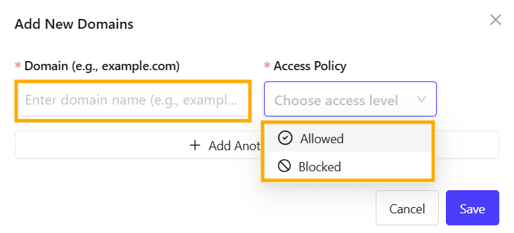 Select the access policy Select the access policy