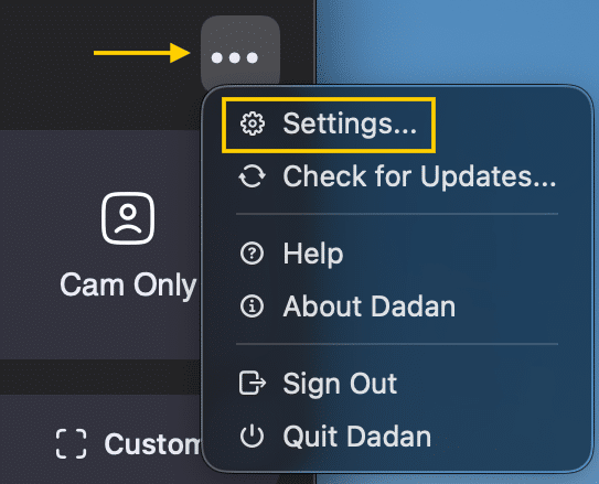 Choose Settings from the menu