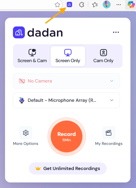 Accessing the dadan browser extension
