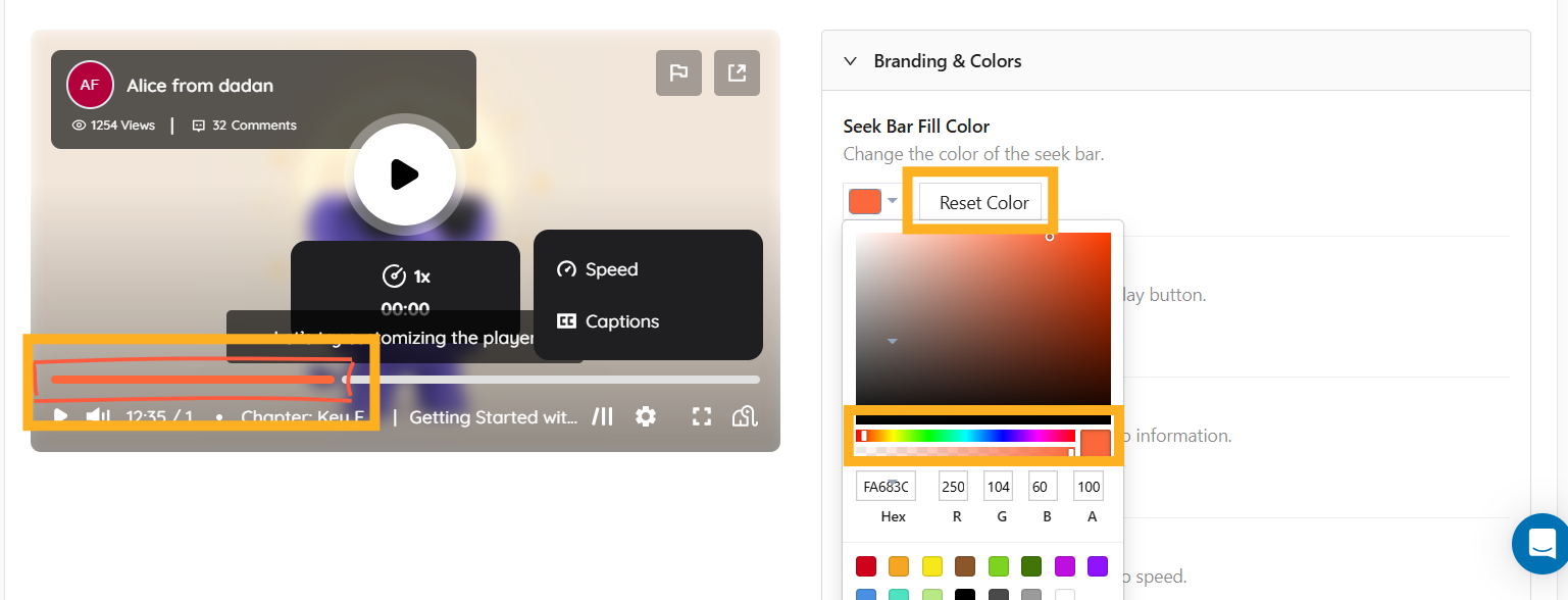 Reset Color button Reset Color button