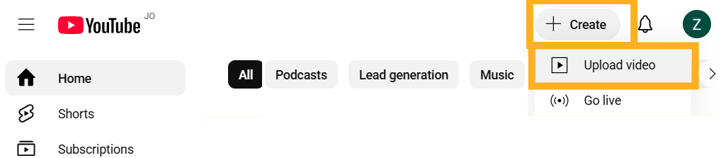 Create > Upload video