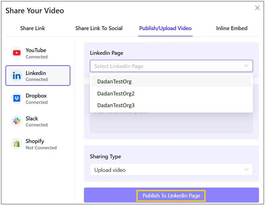 Click Publish To LinkedIn Page