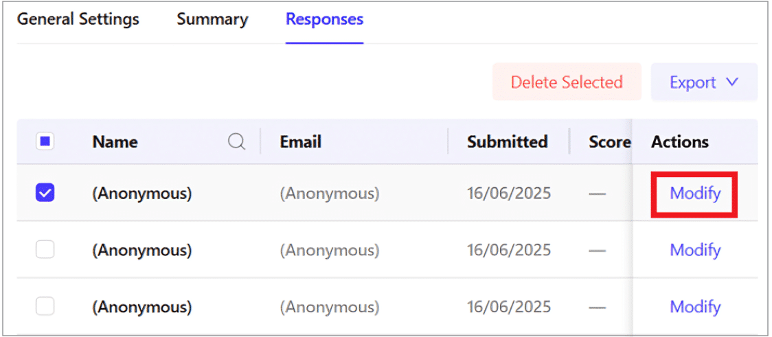 Modify null Answers Modify null Answers