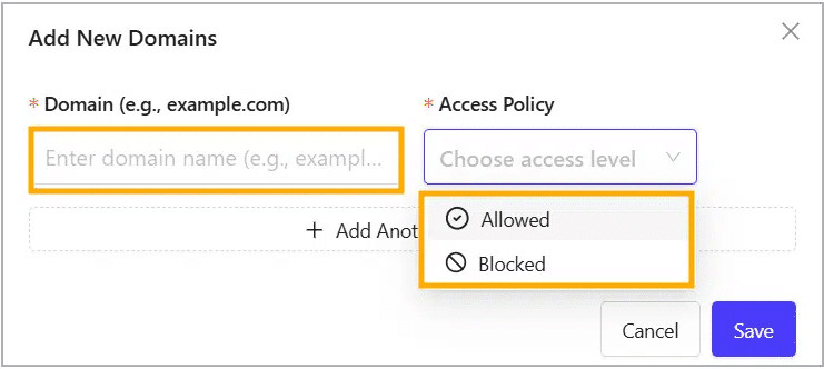 Select the access policy Select the access policy