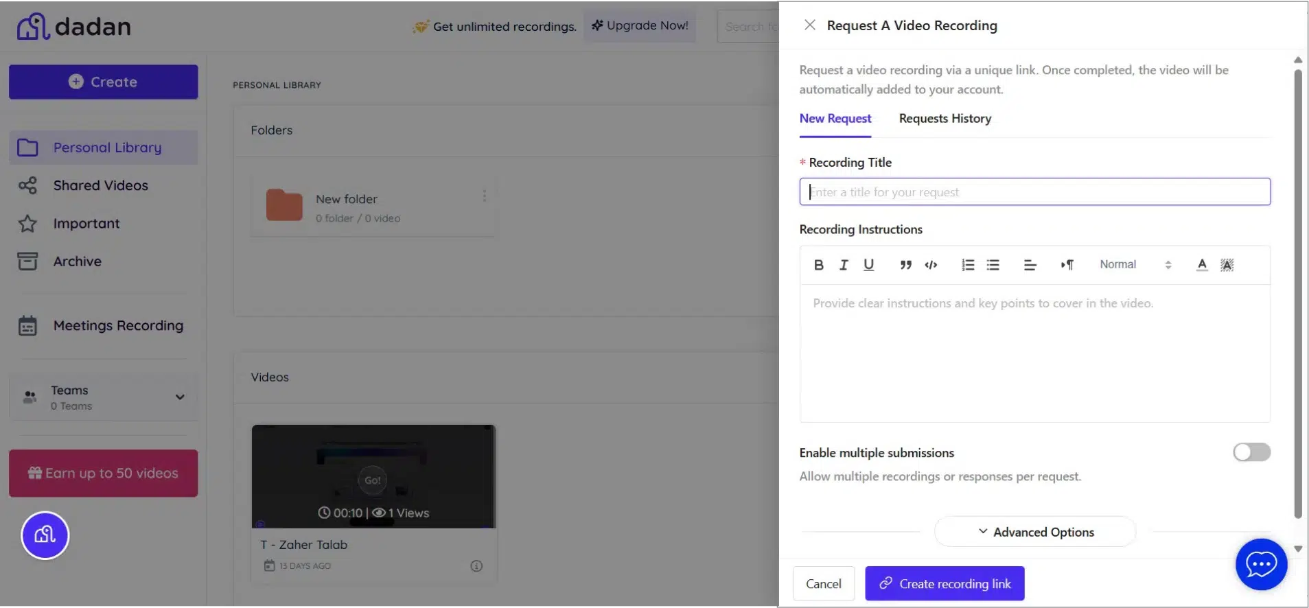 Manual request for video recording