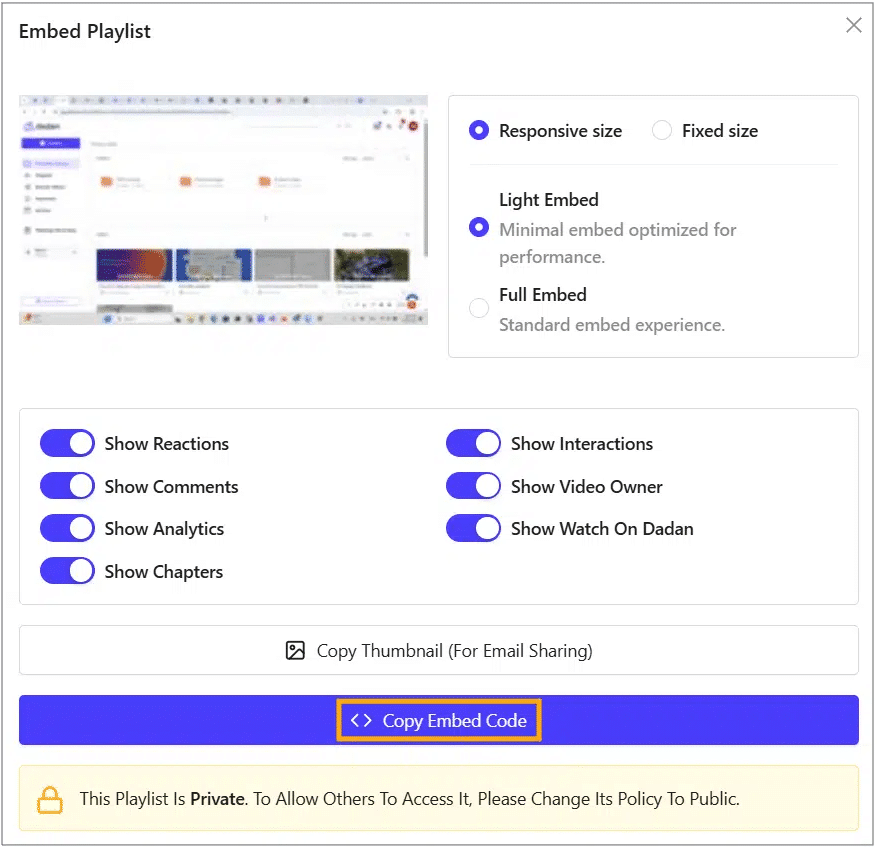Customize the embed settings
