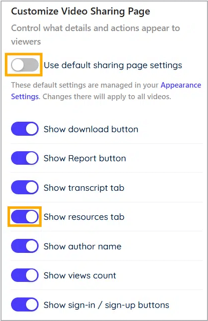 Disable show resources tab Disable show resources tab