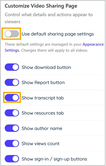 Disable viewers' Transcript tab