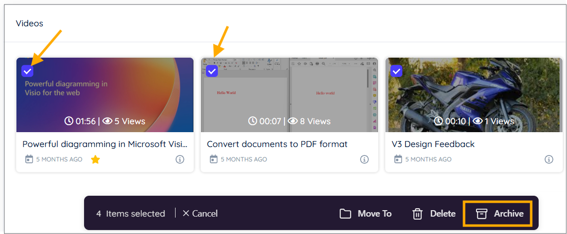 Archive multiple videos Archive multiple videos