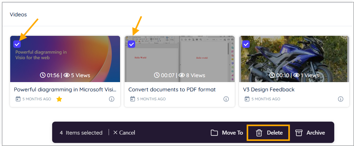 Delete multiple videos