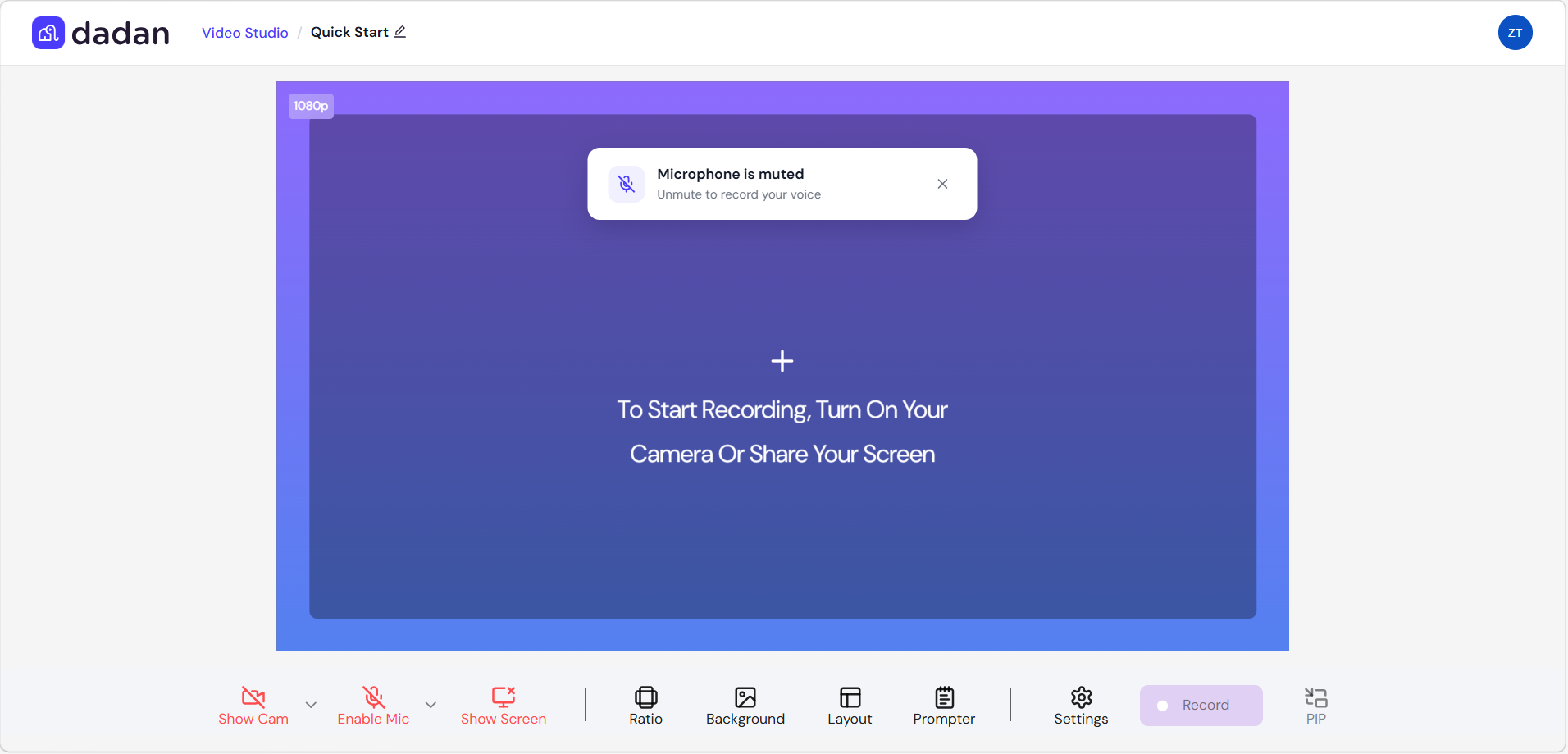 Quick Start screen Quick Start screen