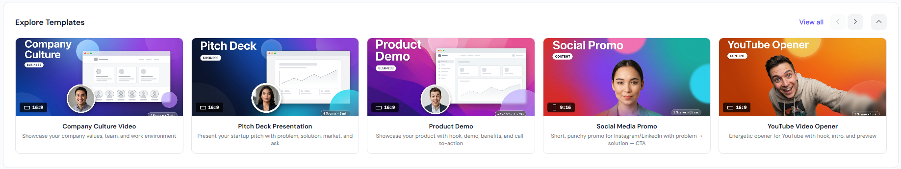 Explore Templates section Explore Templates section